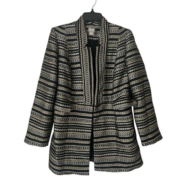 CHICO’S Black Gold Tweed Striped Metallic Long Jacket Blazer Womens Chico Size 0 - Picture 2 of 11